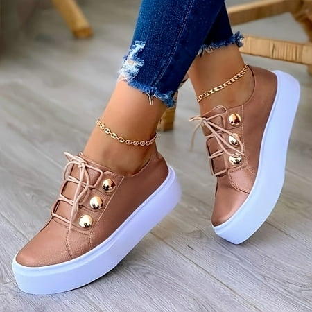 

Women s Casual Sneakers Lace Up Low Top Plain Toe Lightweight Shoes