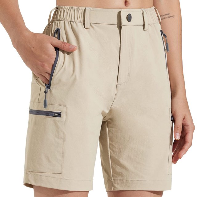 Pantalones Cortos Deportivos Pantalones Cortos De Senderismo Para Mujer Deportes Al Aire Libre Pantalones Cortos 4 Bolsillos Verano Senderismo Secado Rápido Impermeable Viajes Cergrey Caqui L