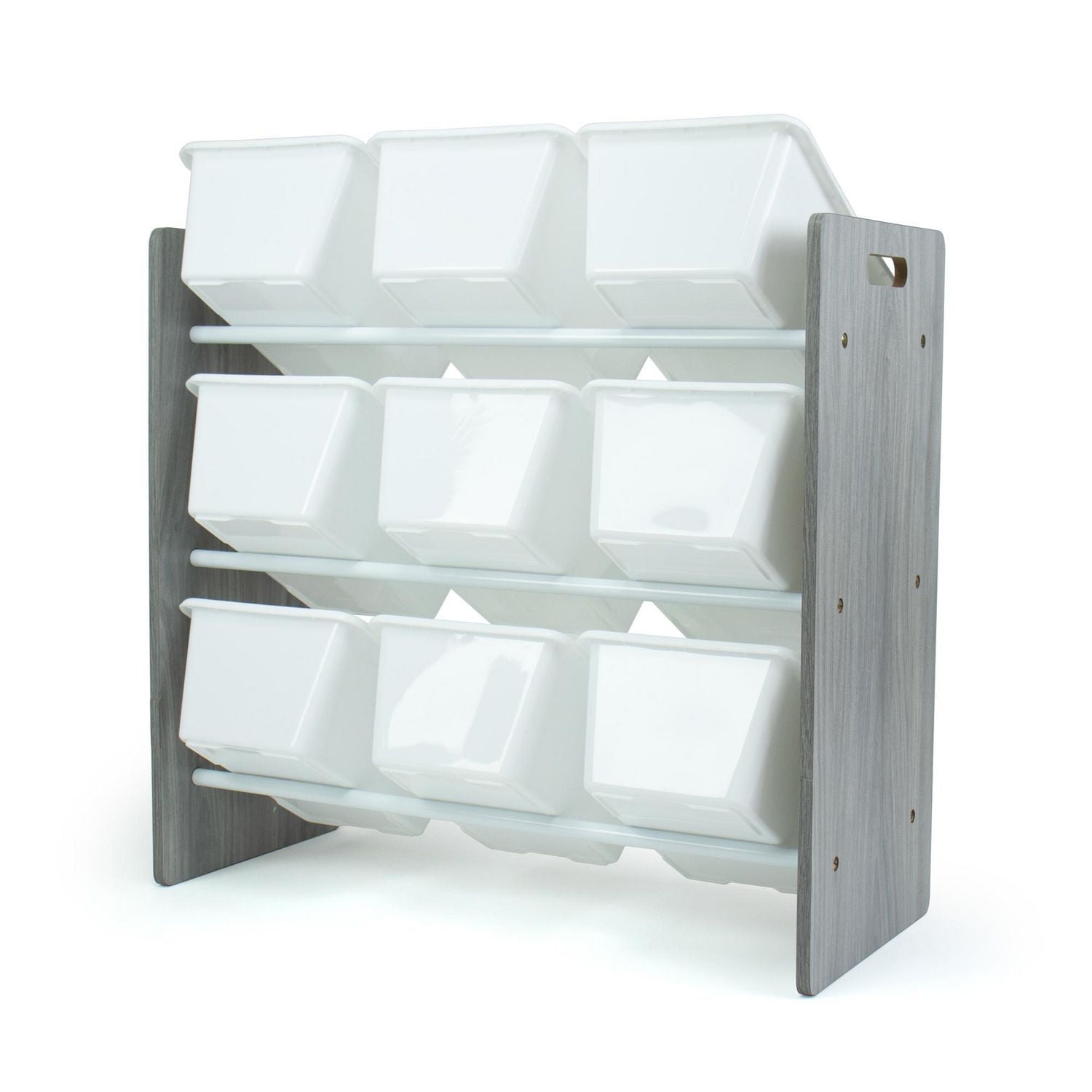 Humble Crew Slate Toy Storage Organizer with 9 Storage Bins, Grey Wood Grain/White