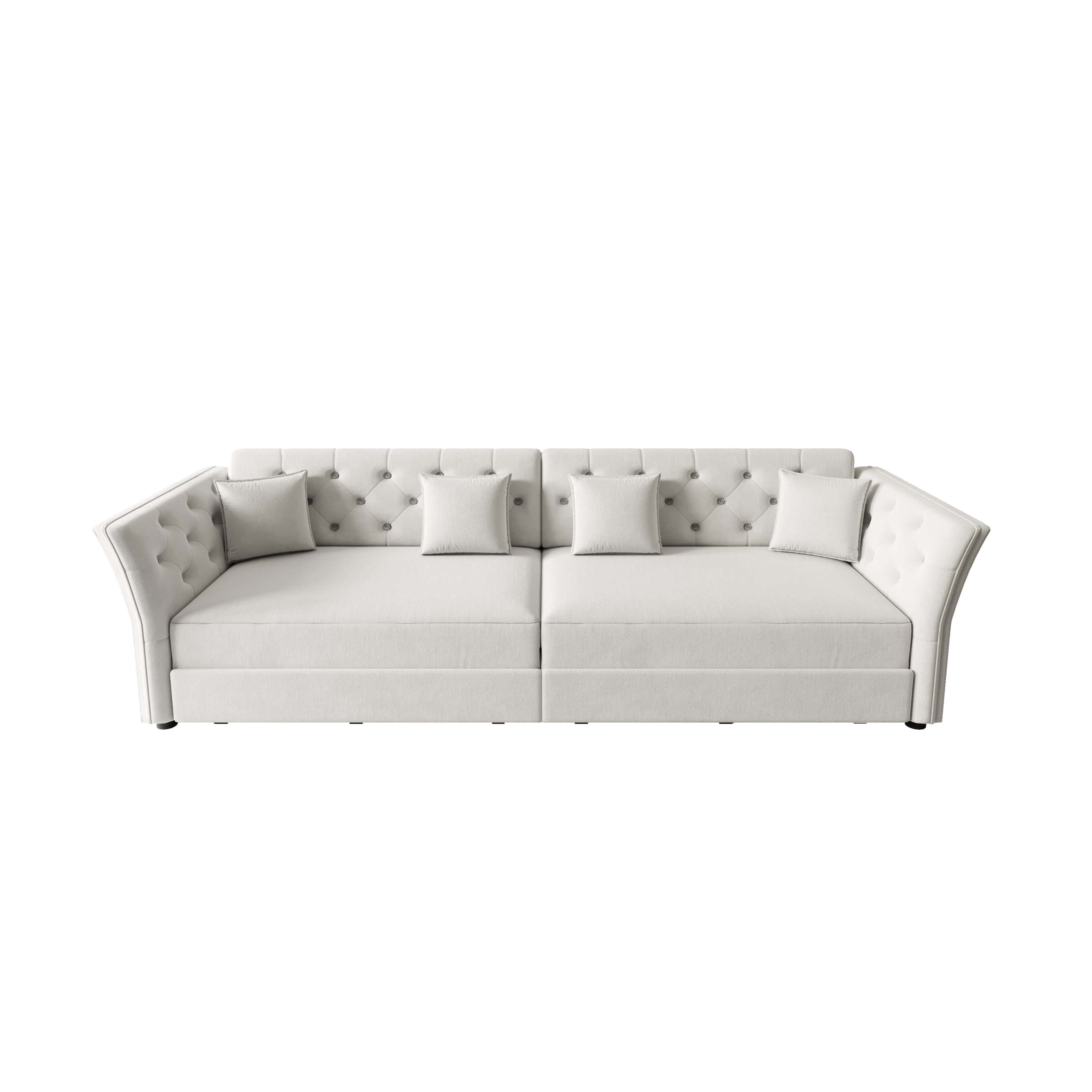 Noble House 100" Oversized Velvet Pull Out Sofa Bed, 3-in-1 Convertible Sleeper with Fabric Flower Tufting, Light Grey