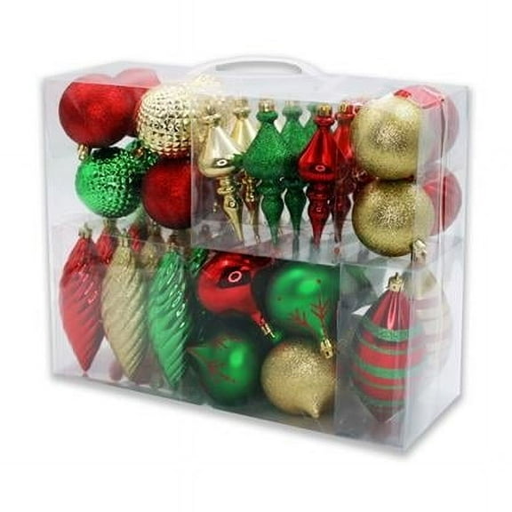 Queens of Christmas ORNPK-BTOF-TRADG-40 Christmas Ornaments, Red, Green & Silver - Pack of 40