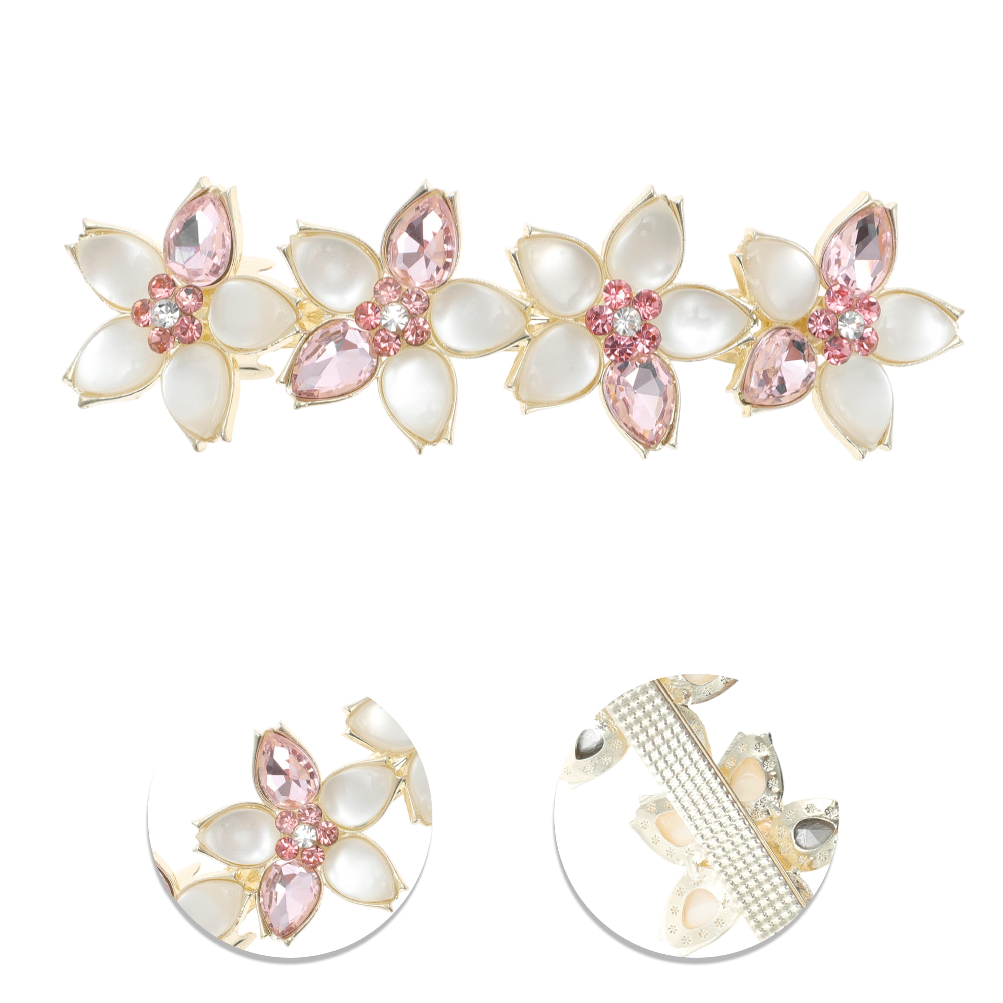 Unique Bargains Rhinestone Flower French Barrette Hair Clips Gold, Pink