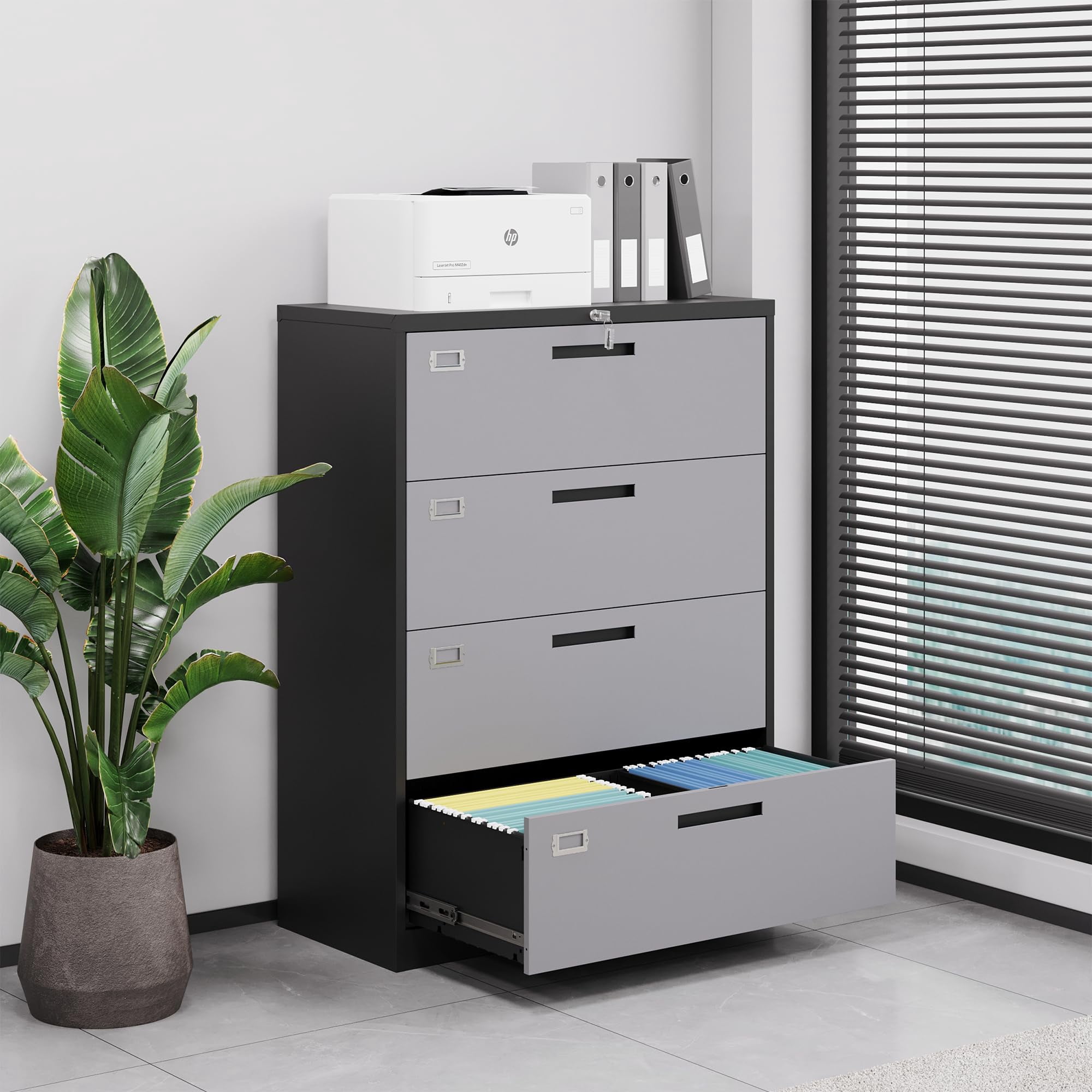 Fesbos File Cabinet with Lock-Lateral 4 Drawer Metal Filing Cabinets-Organization Storage Cabinets for Home Office-Hanging Letter/Legal/F4/A4 Size