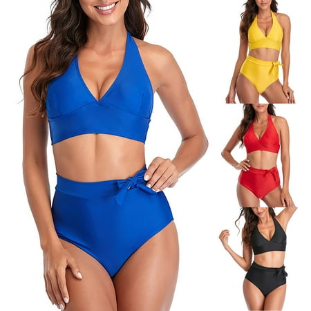 VBTAPA Womens High Waisted Thong Bikini Sets Deep V Neck Two Piece Swimsuit Ladies Bathing Suits Sales of Today Red M