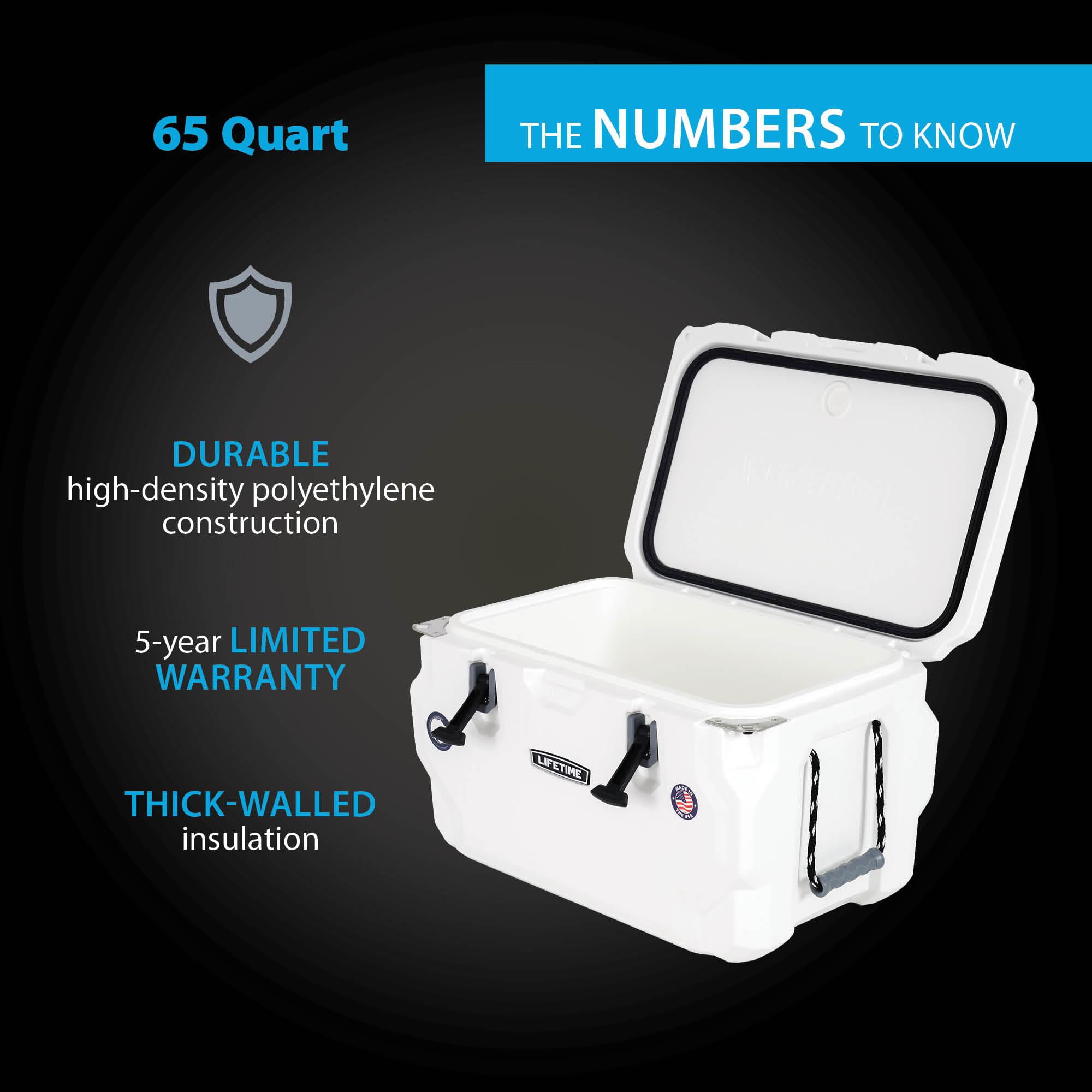Lifetime 65 qt Bear-Resistant Camping Cooler, Premium High Performance, Ice Retention, Hard Cooler, 75 Can Capacity, White (91005)