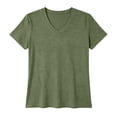 thumbnail image 3 of Tqcoqu V Neck Short Sleeve T-Shirts for Women,Womens Cotton Blend Solid Casual Basic Daily Tops,Army Green Women's S-XXL, 3 of 6