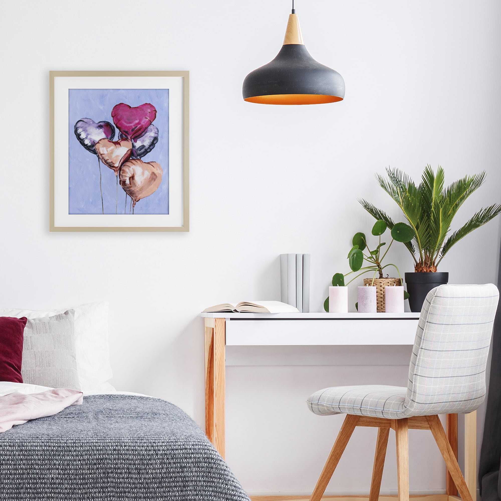 Stupell Industries Vibrant Heart Balloons Birch Framed Print Under Glass, design by Michael Willett