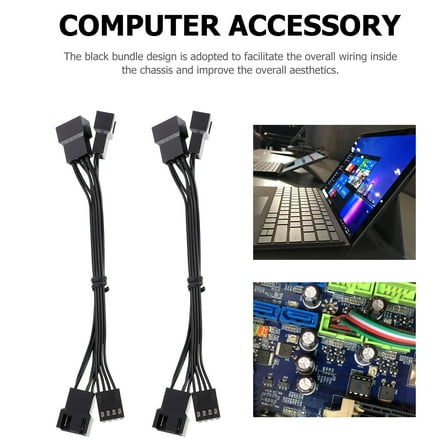 FUTUREORYY 5Pcs Black Bundle Design Fan Cables for PC Computer Supply 14.5X1.5X1CM