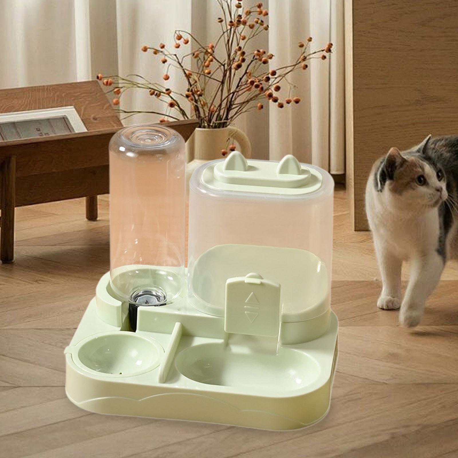 1PC Pet Automatic Feeding Bowl, Dual Bowls Design for Food & Water Dispensing, Blue Color for Cats Dogs Small Animals