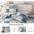 thumbnail image 4 of 3 Piece Reversible Plaid Patchwork Quilt Set, Lightweight Microfiber Bedspread Coverlet, All Season King Queen Bedding Blue Yellow, 4 of 7