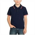 thumbnail image 3 of SROBPTY Kids 2-13 Years Striped Printed Lapel Button Short Sleeve Tshirt Top Navy, 7-8 Years, 3 of 5