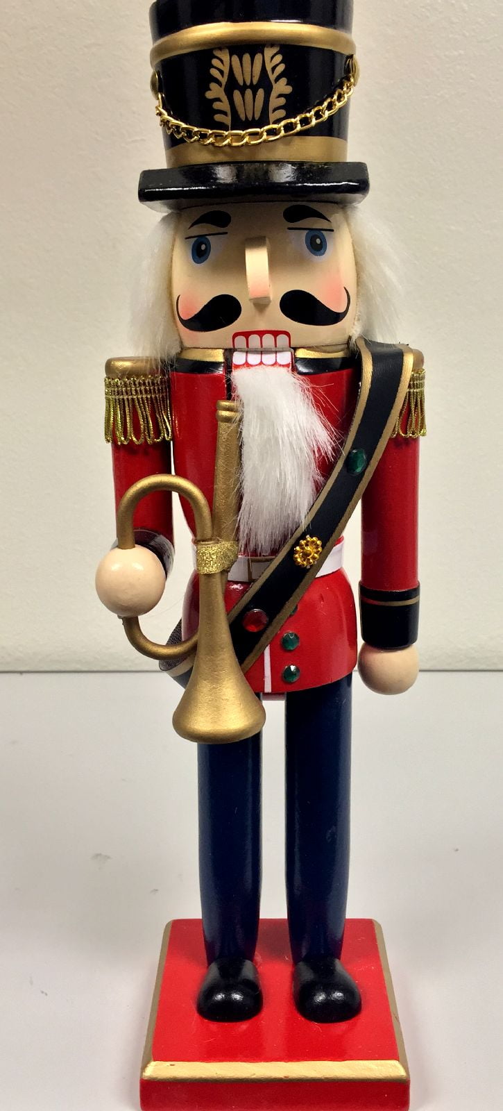 Soldier Holding Horn Instrument Wooden Christmas Nutcracker 14 Inch