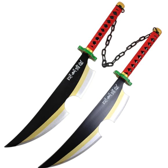 damdos Hallween Props 2Pcs 32" Foam Tengen of Uzui Twin Sword, Kimetsu No Yaiba Swords Cosplay Prop Weapon Birthdays Gifts (2PCS Sets)