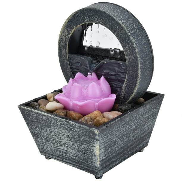 Indoor Water Fountain With LED Lights,Lighted Waterfall Tabletop Fountain With Stones for Office