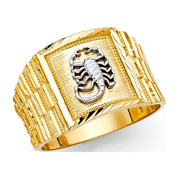 14k Yellow White Gold Mens Square Scorpion Ring Scorpion King Band Square Design Two Tone 14MM Size 10
