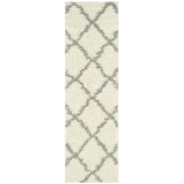 SAFAVIEH Daley Geometric Plush Shag Area Rug, Grey/Ivory, 4' x 4' Round