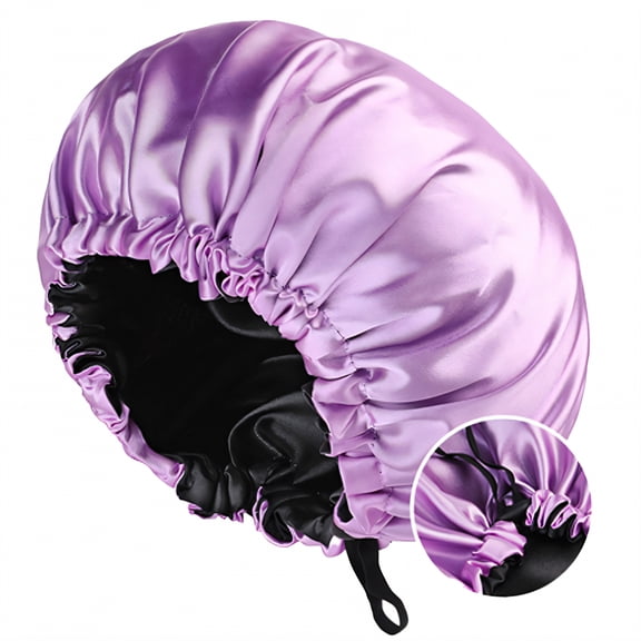 TELOLY Silk Bonnet for Sleeping,Two-Color Reversible Wearing Hair Bonnet for Sleeping,Elastic Edge Design Satin Bonnet,Light Purple,OneSize