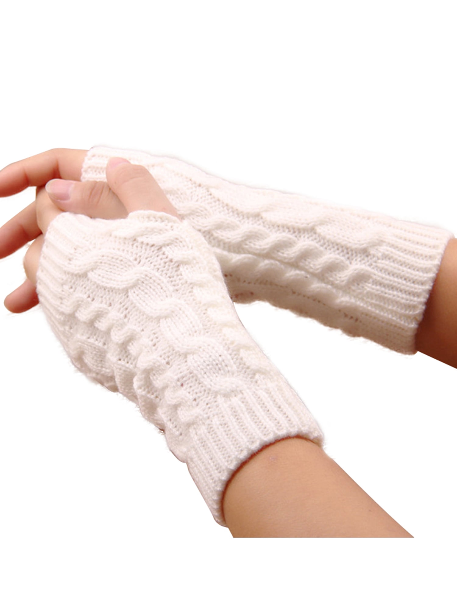 Women's Knitted Fingerless Mitten Thumb Hole Wrist Hand Warmer Winter ...
