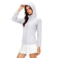 thumbnail image 2 of Women's Plus Size Hooded Sun Protection Jacket Full Zip Elastic Cuff Long Sleeve Sun Sweatshirt Lightweight Outdoor Windbreaker Coats White, 2 of 8