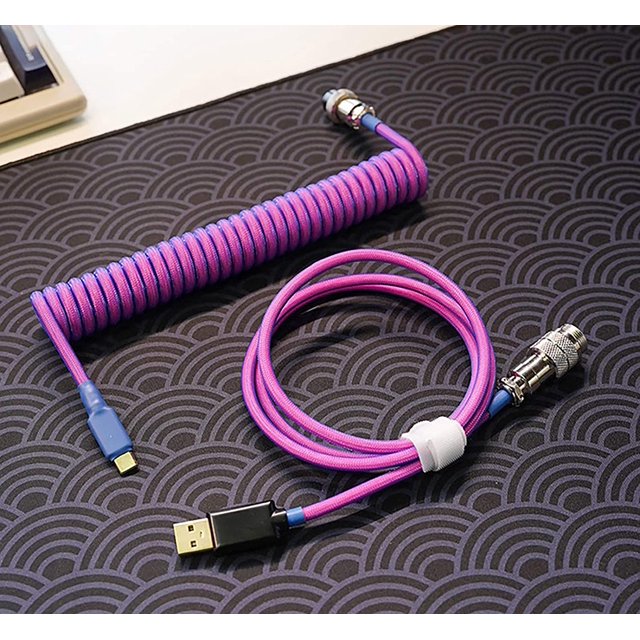 hokistudio Cable USB tipo C en espiral personalizado para teclado mecánico Trabajo hecho a mano Conector XLR trenzado Espiral Paracord Versión de 100 cm (Rosa Púrpura)