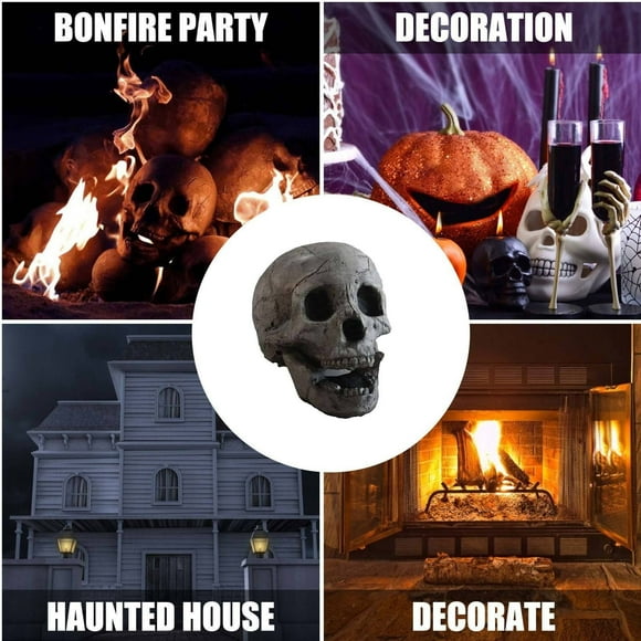 Teissuly 1Pcs Terrifying Human Skull Fire Pit, Fireproof Imitated Human Skull Ceramic, Durable Reusable Fire Pit Skulls, Halloween Skull Shaped Fire Stones for Fire Pit Bonfire Campfire Fireplaces