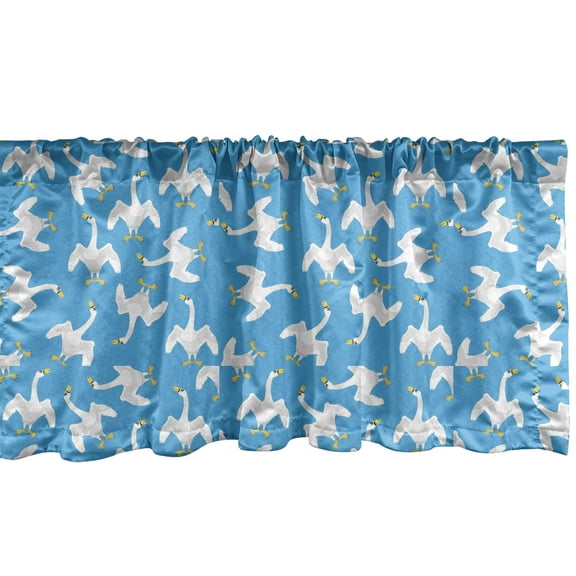 Ambesonne Goose Valance Pack of 2, Feathery Repetitive Birds, 54"X12", Earth Yellow Blue and White
