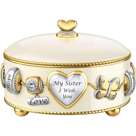 The Bradford Exchange My Sister I Wish You Porcelain Music Box Embelished with Jewelry Charm Theme and 22K Accents of Gold Silver Plays Melody You are So Beautiful 4"-Inches