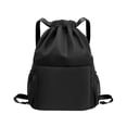 thumbnail image 4 of Mochila con cordón, bolsa de gimnasio, ligera, resistente al agua, para deportes, gimnasio, bolsa de natación con cordón para senderismo, viajes y act Negro, 4 of 8