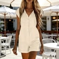 thumbnail image 2 of ClodeEU Women's Short Sleeve Button Front Romper,Casual V Neck Solid Color Shorts Jumpsuit Beige,Women's Plus L, 2 of 8