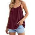 thumbnail image 3 of CUZIBR Tank Tops For Women Summer Camisole Casual Crewneck Sleeveless Loose Fit Solid Color Pleated Ruffled Basic Tee Shirt Fashionable Breathable Cozy Trendy Basic Blouse,Wine,L, 3 of 6