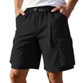 thumbnail image 2 of Men's Quick Dry Cargo Shorts Elastic Waist with Belt Multi-Pocket Casual Outdoor Hiking Shorts Black M, 2 of 9