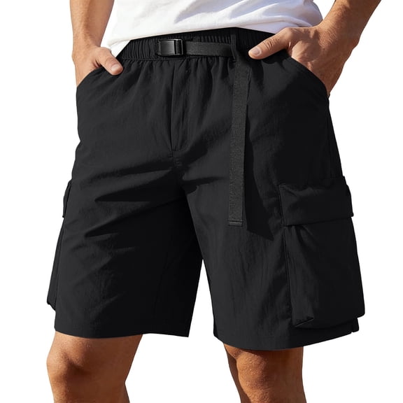 Eryao Big and Tall Outdoor Cargo Shorts for Men Quick Dry Travel Hiking Camping Shorts with Pockets,Black,M