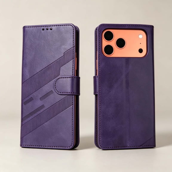 For iPhone 15 Plus Flip Phone Case,PU Leather Flip Foldable Kickstand,,Retro Embossed Flip Cover,With Card Slots,Magnetic Closure,Shockproof Non-Slip Anti-Scratch Phone Case,Purple