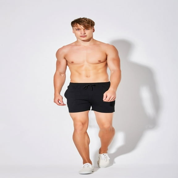 LYMAYTER Men's Casual Shorts 4-Inch Summer Cotton Elastic Drawstring Shorts Fitness Running for S-4XL