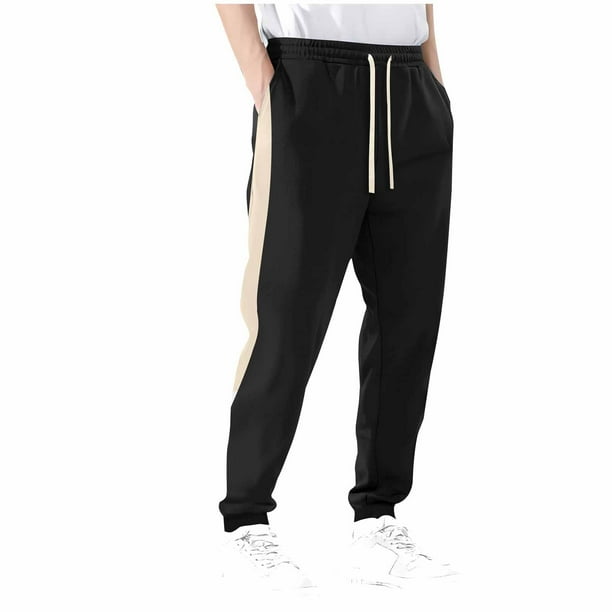Puntoco Pantalones deportivos con bloqueo de color lateral y ribete de pie a la moda para hombre