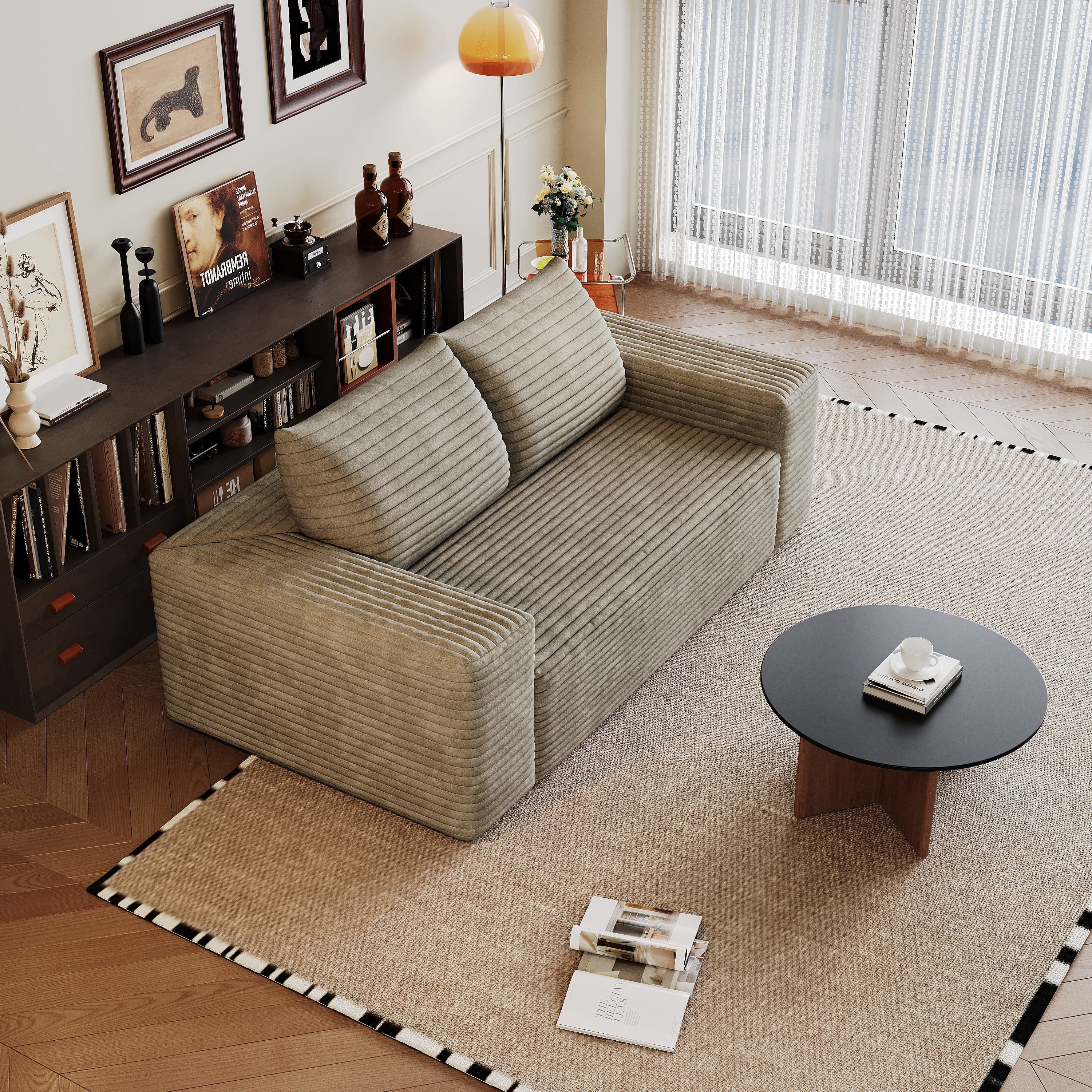 OTONIPU 63" Corduroy 2-Seater Sofa, Deep Seat Couch for Small Spaces, No Assembly, Camel
