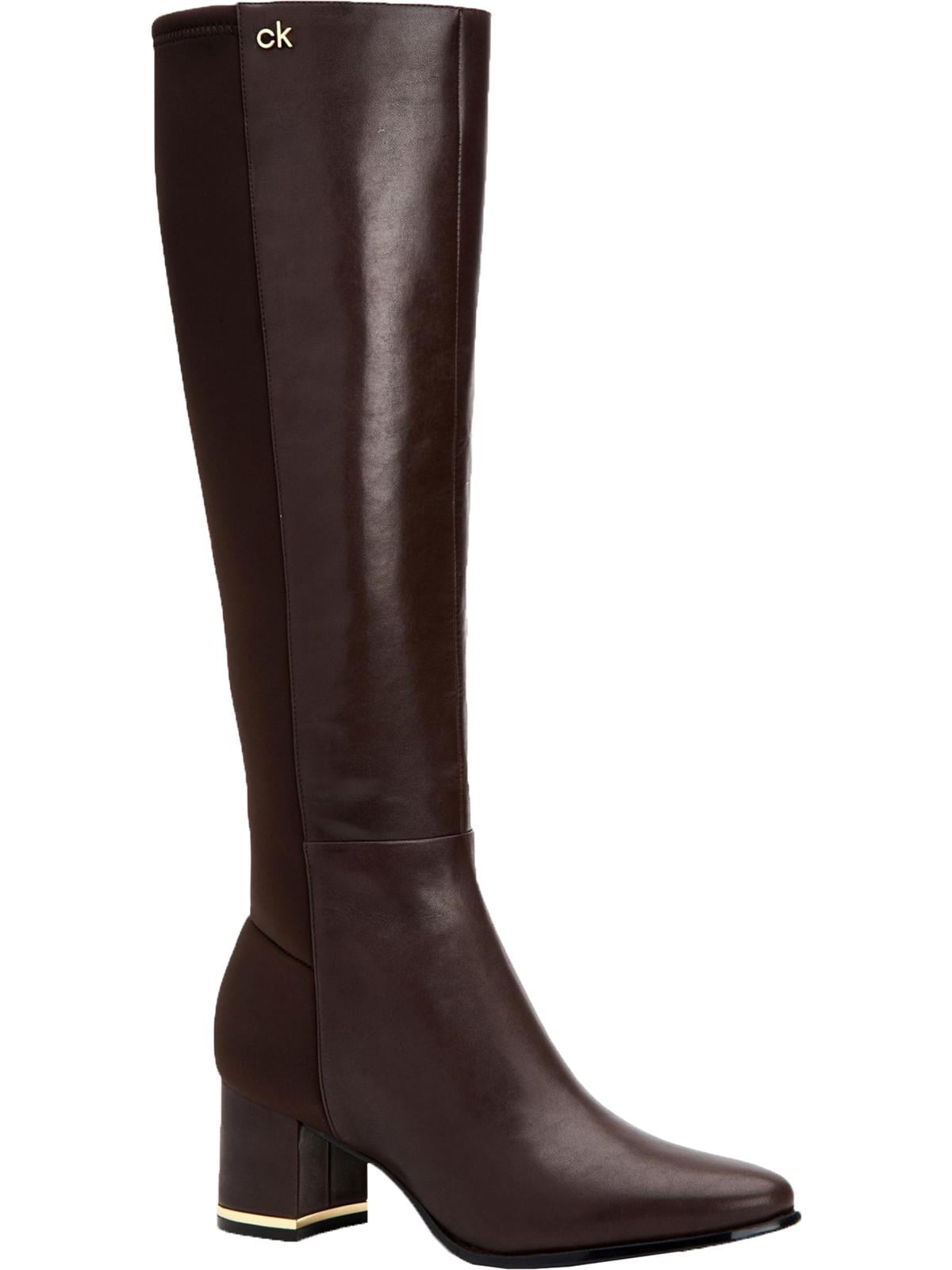 Calvin Klein Womens Freeda Leather Knee-High Boots Brown  Medium (B,M) -  