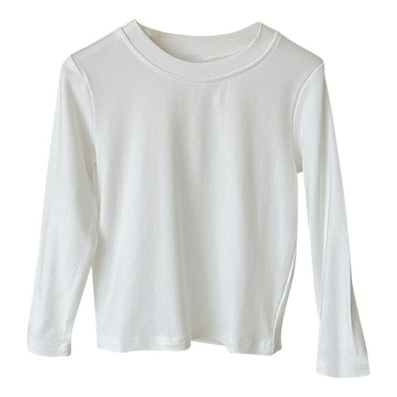 cfhntfmh Baby Girls Boys Soft Round Neck Long Sleeve Plain Pullover Tops Casual Solid Color Toddler Clothes for 1-12 Years