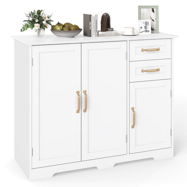 Costway Buffet Bahut de 40 Pouces Armoire Moderne de Rangement pour Cuisine avec 2 Tiroirs Blanc