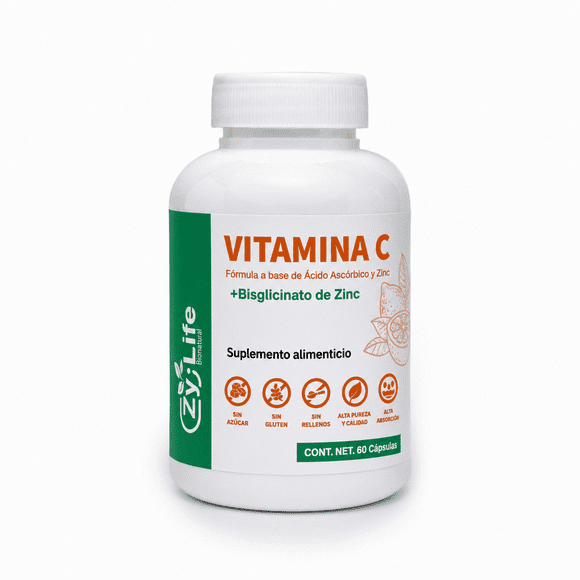 Zy-Life | Vitamina C con Bisglicinato de Zinc | 120 Cápsulas | Suplemento para Sistema Inmune