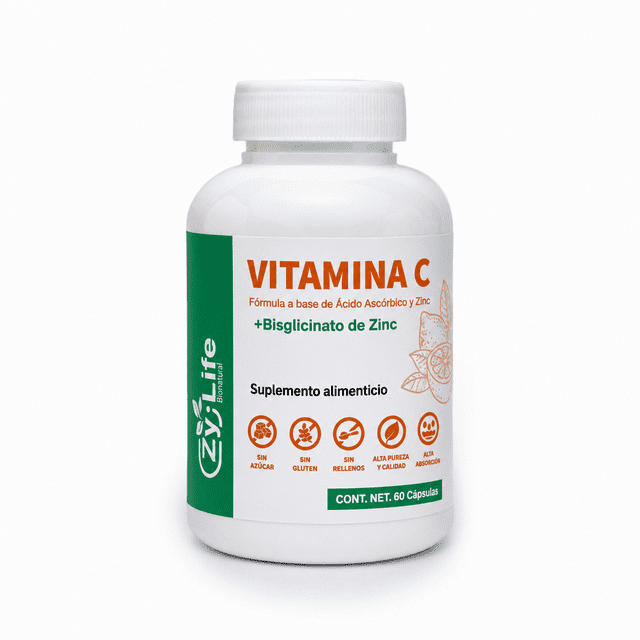 Zy-Life | Vitamina C con Bisglicinato de Zinc | 120 Cápsulas | Suplemento para Sistema Inmune