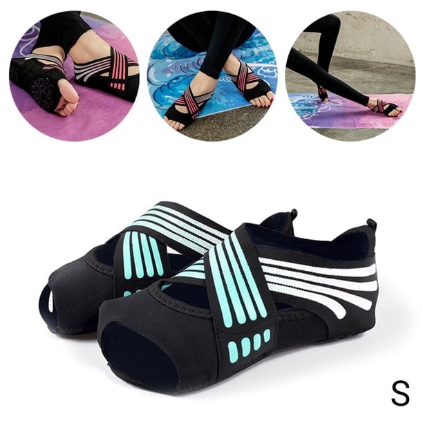 Calcetines de yoga para mujer, cinco dedos de los pies, zapatos de pilates, correas cruzadas para fitness, calcetines de yoga antideslizantes para interiores