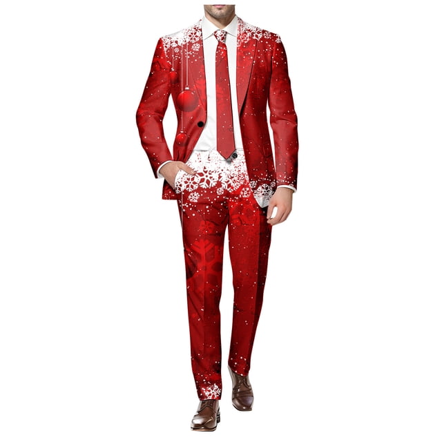 Men's Casual Business Suit Comfortable Christmas Printed Two Piece Set for Modern