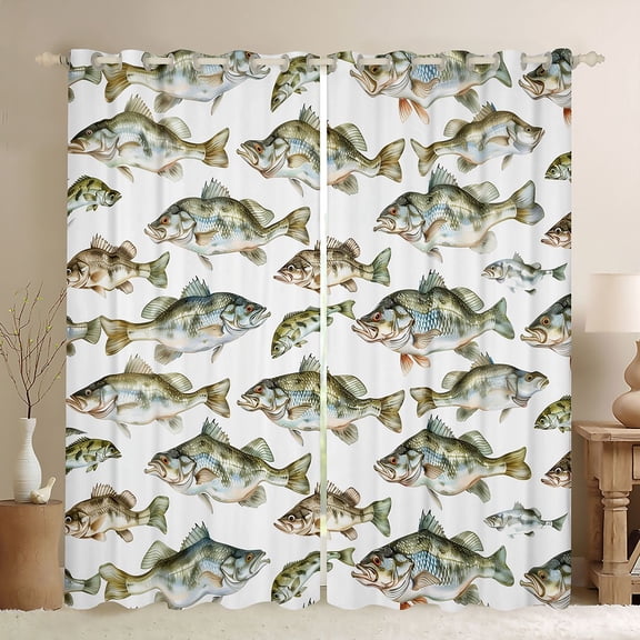 jejeloiu Pike Fish Curtains Pack of 2 (42x84 Each),Rustic Fishing Hunting Curtains Blackout For Adults