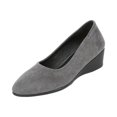 thumbnail image 2 of HTHLVMD Suede Wedge Heel Flats, Elegant Lightweight Anti-Slip Low Heel Wedge Loafers for Women, Comfortable Business Office Work Shoes, Round Toe Slip-On Wedge Pumps, Gray 8.5, 2 of 4
