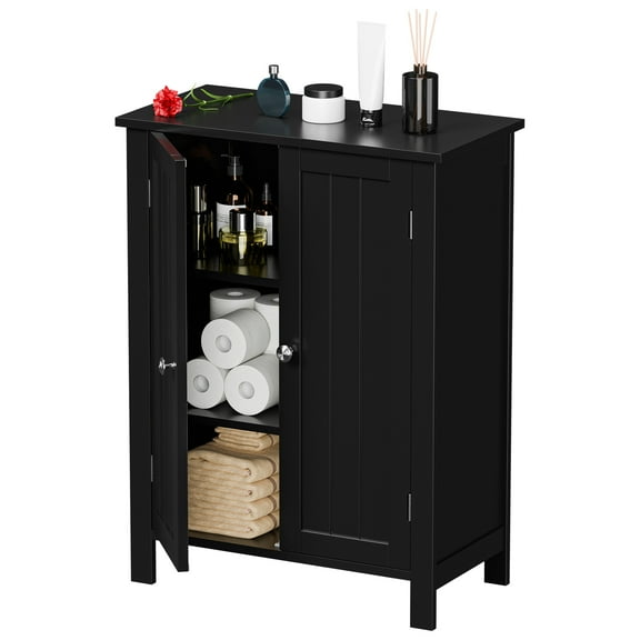 ZENSTYLE Wooden Bathroom Floor Cabinet Storage Cupboard 3 Shelves Save Space Black