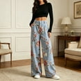 thumbnail image 5 of Women's Wide Leg Jeans Floral Print Bohemian Style Flowy Loose Wide Leg Vintage Baggy Jeans High Waist Stretchy Straight Leg Loose Denim Pants with Pockets, 5 of 8