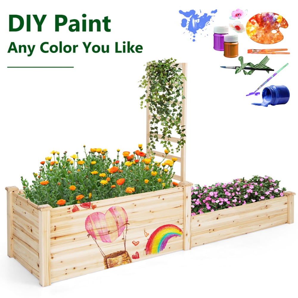 Spaco Raised Garden Bed with Trellis-Natural, Outdoor Elevated Flower Box for Backyard/Patio/Gardener