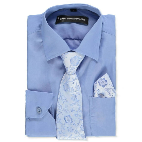 Kids World Boys Dress Shirt & Tie (Patterns May Vary) Color: blue Size: 10