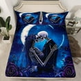thumbnail image 2 of Manfei Romantic Couple Skull Twin Sheet Sets for Lover, Romantic Blue Rose Flower Twin Fitted Sheet, Dreamy Glitter Moon Flat Sheet, Lightweight Room Decor, 3pcs, 2 of 7